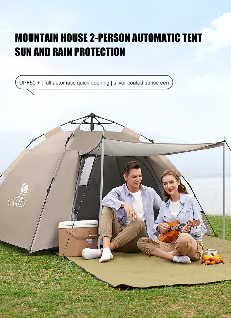 Cheap Goat Tents Golden Camel 2 3 Persons Camping Tents Outdoor Portable Folding Automatic Tent Travel Rainproof Camping Equipment Beach Canopy   